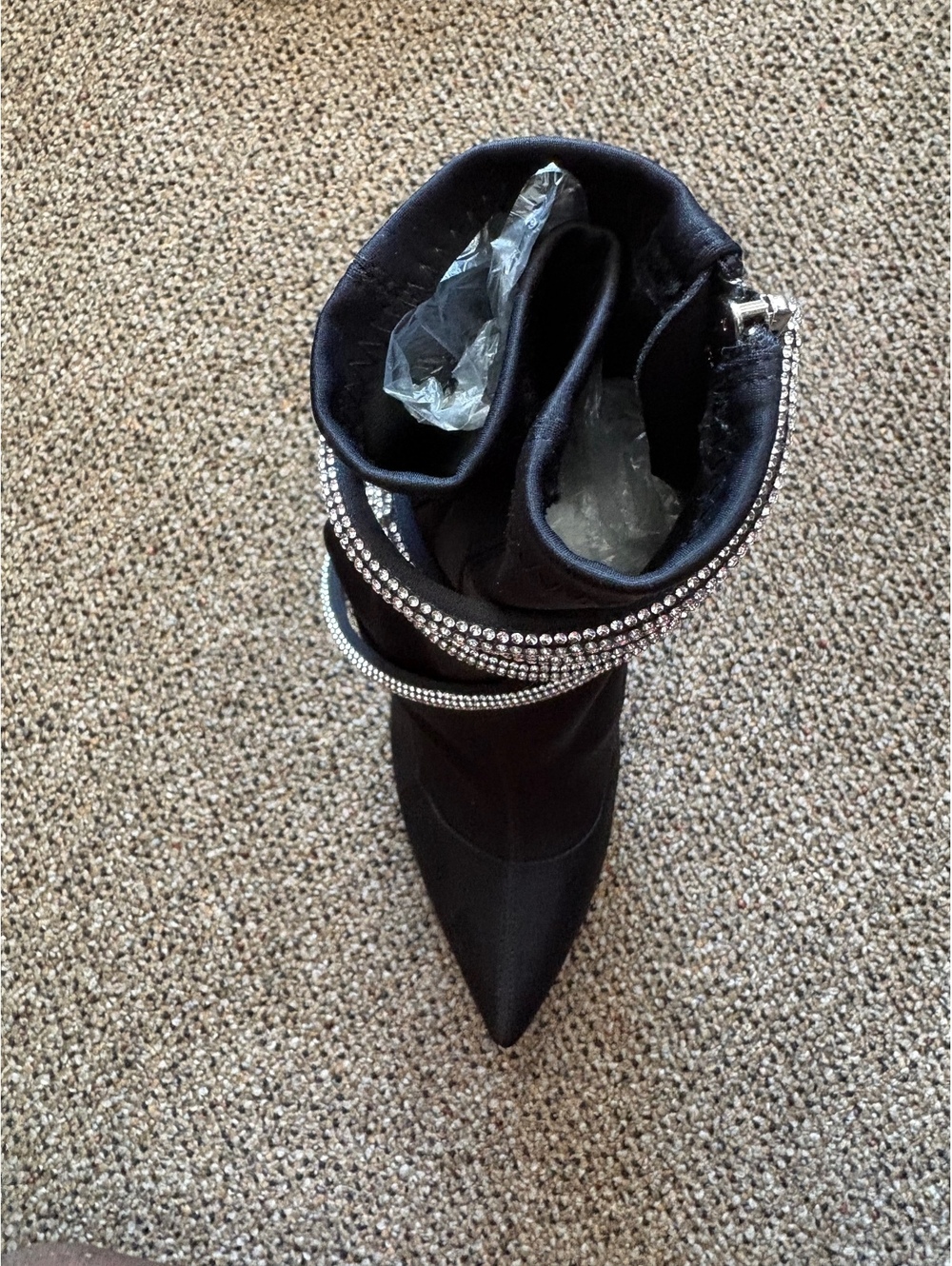 Beverly Feldman Black Pointed Toe Ankle Boots with Rhinestone Straps Size 10